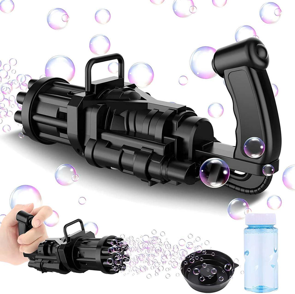 Bubble Gun- 8 Hole Automatic Gatling Bubble Gun Blower Maker, with 3 Batteries and Bubble Water