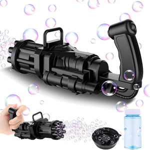 Bubble Gun- 8 Hole Automatic Gatling Bubble Gun Blower Maker, with 3 Batteries and Bubble Water