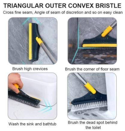 Floor Brush- 2 In 1 Long Handle Wiper Stiff Bristle